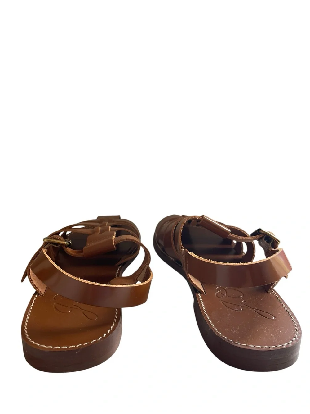 J. Crew Fisherman Leather Sandals in Shiny Spazzolato Leather Golden Hickory NEW